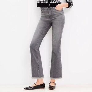 Loft Kick Boot High Rise Gray Wash Ankle Cropped Stretch Jeans Raw Hem Size 4/27